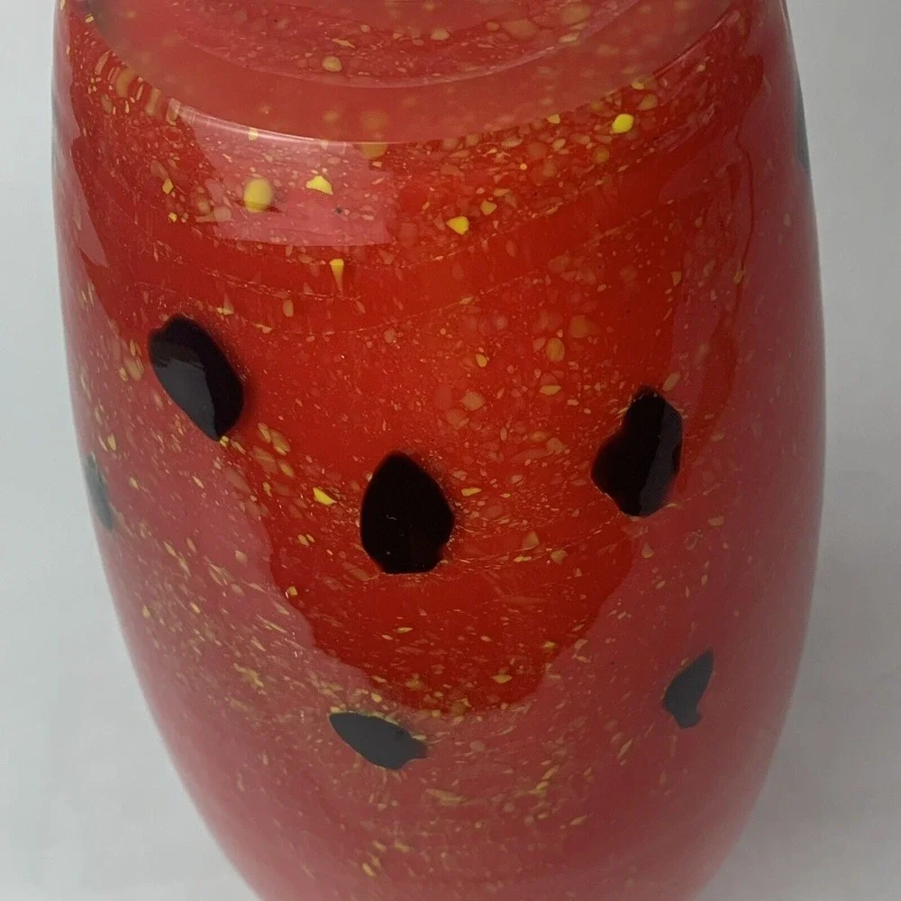 Large Glass Vase Red Gold Fleck Handmade Holiday Christmas Decor Gift Modern